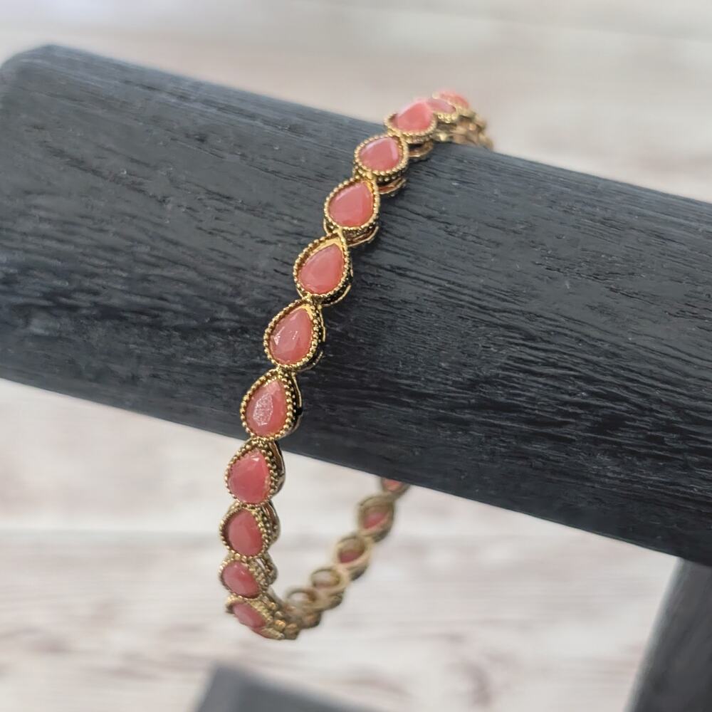 Vintage Bracelet - Pinky Redish Gems - Statement Bracelet